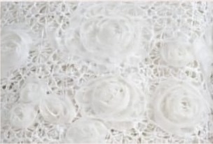 Acercamiento de tul blanco con rosas bordadas en relieve