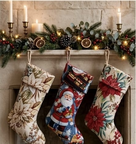 Inspiración de medias navideñas con estampados florales y festivos