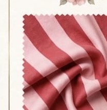 Muestra de tela con rayas rosadas y rojas