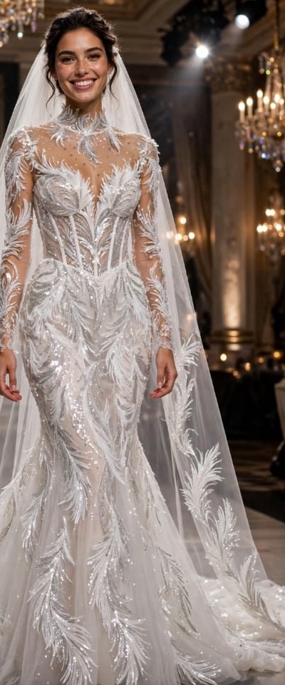 Imagen de inspiración de un vestido de novia con detalles brillantes