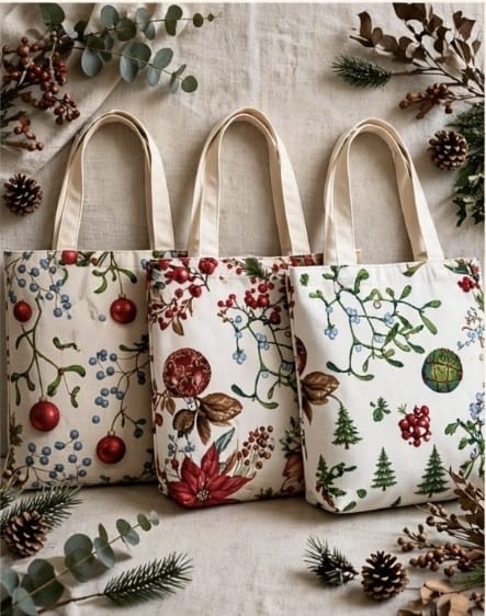 Inspiración de bolsos de tela con motivos navideños